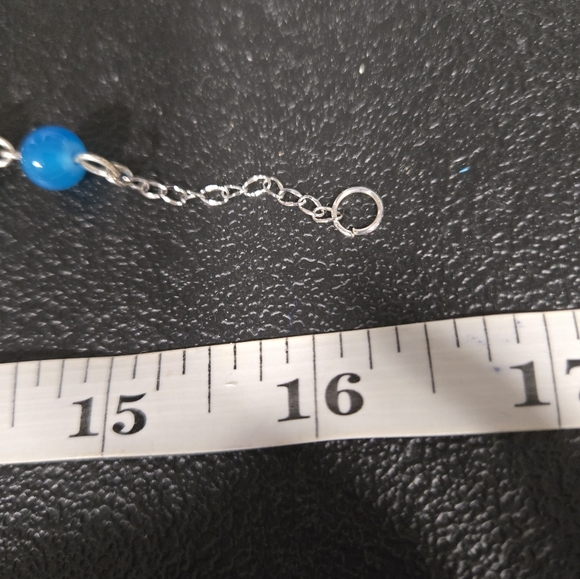 Silver Chain Necklace with Blue and Green Beads - Picture 7 of 7